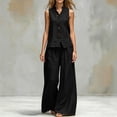 thumbnail image 7 of Mifsaly Two Piece Vacation Sets for Women Sleeveless Button Down Shirt and High Waisted Wide Leg Palazzo Pants Lightweight Flowy Summer Matching Lounge Outfits with Pockets Black,XXL, 7 of 7