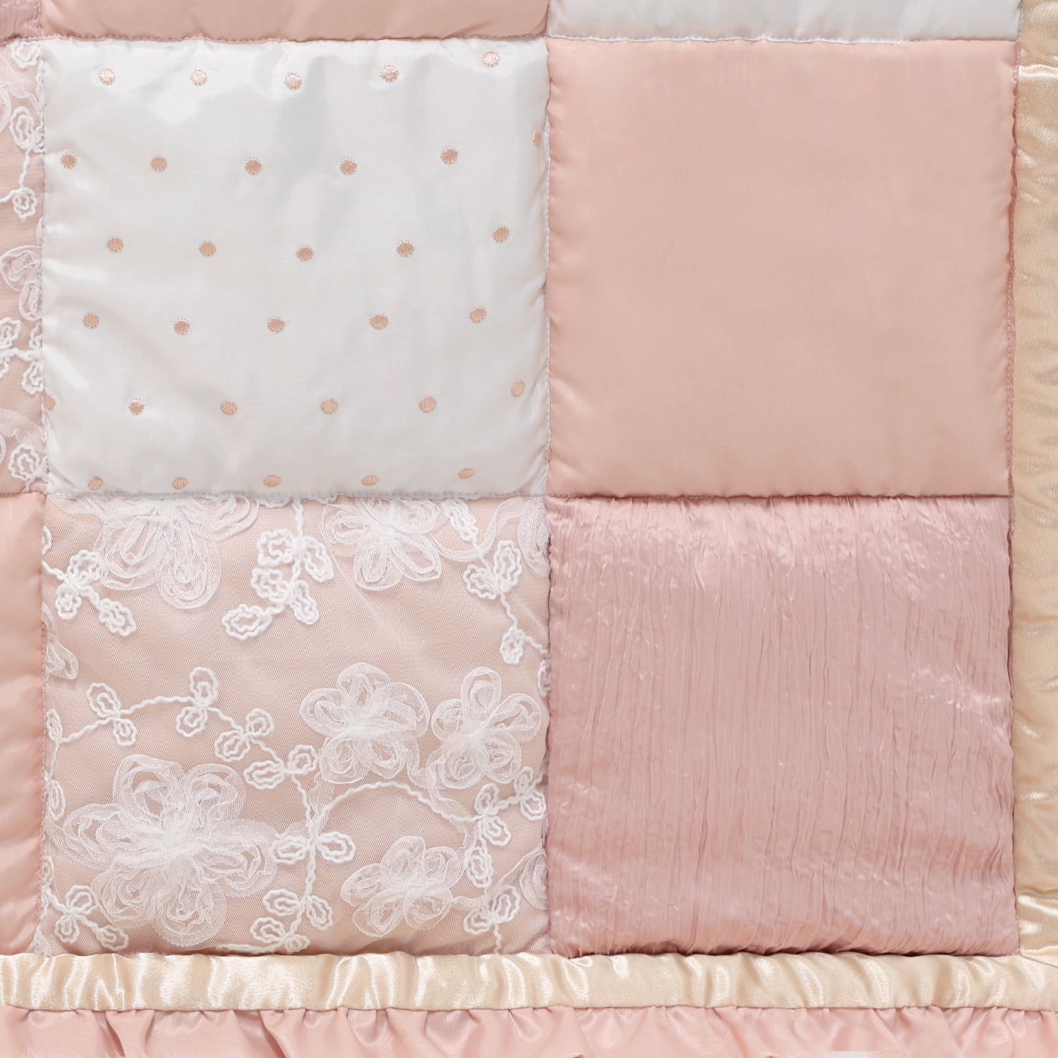 The Peanutshell 3-Piece Crib Bedding Set for Girls – Fitted Sheet, Dust Ruffle, Comforter – Pink Floral Nursery Decor, Grace