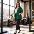 thumbnail image 4 of Agnes Orinda Women's Plus Size Blazers Casual Short Sleeve Notched Lapel Wear-to-Work Blazer Suit Jacket 4X Dark Green, 4 of 8