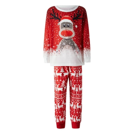 

Gureui Matching Family Christmas Pajamas Set Casual Long Sleeve Cute Deer Snowflake Print Pullover + Pants Outfits Xmas Pjs Fall Winter Holiday Sleepwear for Adults Child Baby