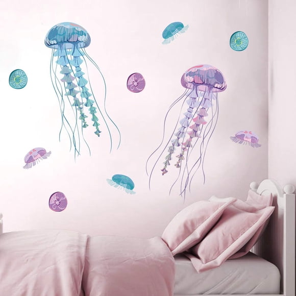 Autocollants Muraux Méduse Décalcomanie sous la Mer pour Salon Chambre Salle de Bain Décoration Murale