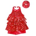 thumbnail image 4 of iiniim Costume de Danse pour Filles, Robe à Volants avec Paillettes, Robe de Performance Latin Jazz avec Attache-Cheveux Rouge 16, 4 of 5