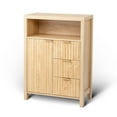 thumbnail image 3 of Ktaxon Fluted MDF Bathroom Floor Cabinet with Grille Single Door and Three Drawers, Oak, 3 of 9