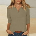thumbnail image 2 of YDKZYMD 3/4 Sleeve T Shirt Women Trendy V Neck Shirts Fashion Elbow Sleeve Tops Solid Color Casual Fitting Petite Three Quarter Sleeve Loose Fit T Shirts Khaki 2XL, 2 of 6