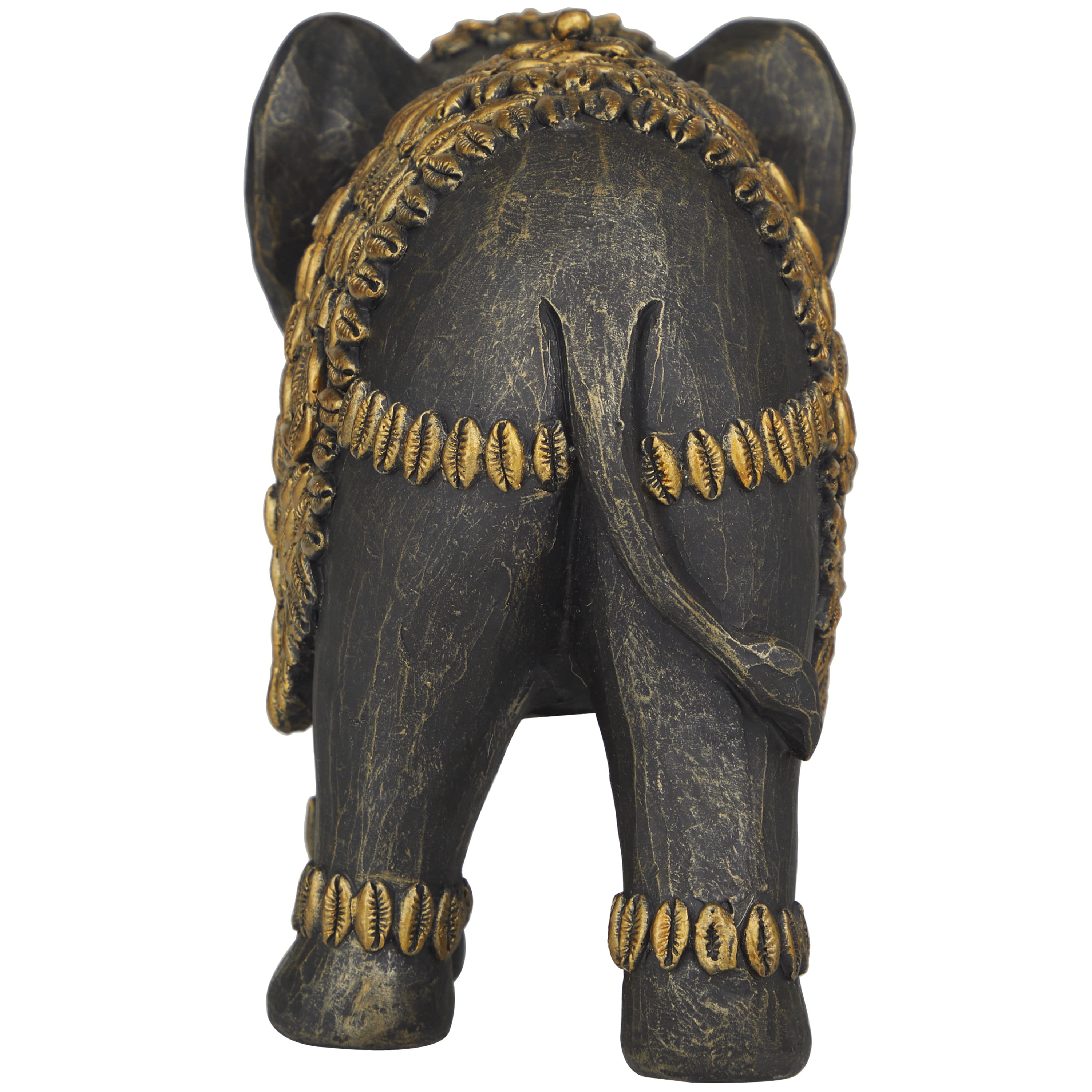 5" x 7" Black Polystone Elephant Sculpture with Cowrie Shell Carvings, by DecMode