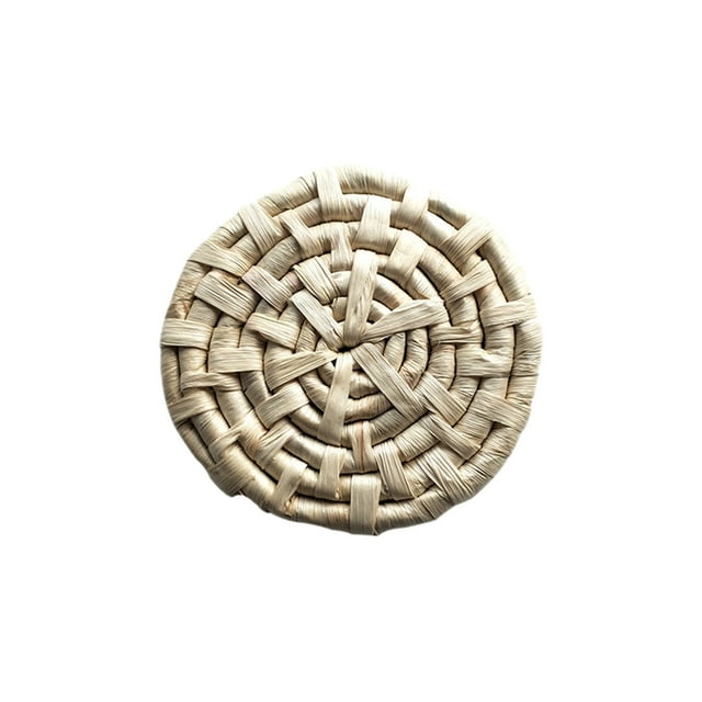 Beige Natural Corn Husk Woven Coasters Heat Resistant Table Mat Handcrafted Rustic Style Beige Color 5.9X5.9 Inches For Dining Home Decor Size A