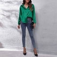 thumbnail image 4 of Camisa de manga larga para mujer Ticfox con Cuello en V y Dobladillo curvo verde S, 4 of 6