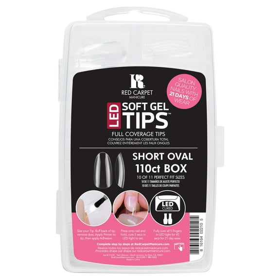 Red Carpet Manicure Soft Gel Tips - Full Coverage, Flexible, Break-Resistant, 21-Day Wear, UV/LED Cured Gel Adhesion for Natural Look (Short Oval, 110 Count)
