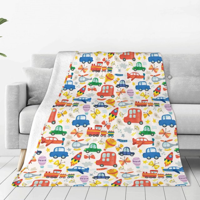 Fotbe Cartoon Transportation Manta de Franela Acolchonada con Estampado, Súper Suave y Esponjosa, Extra Grande para Sofá, Cama, Uso Todo el Año-40"x30"