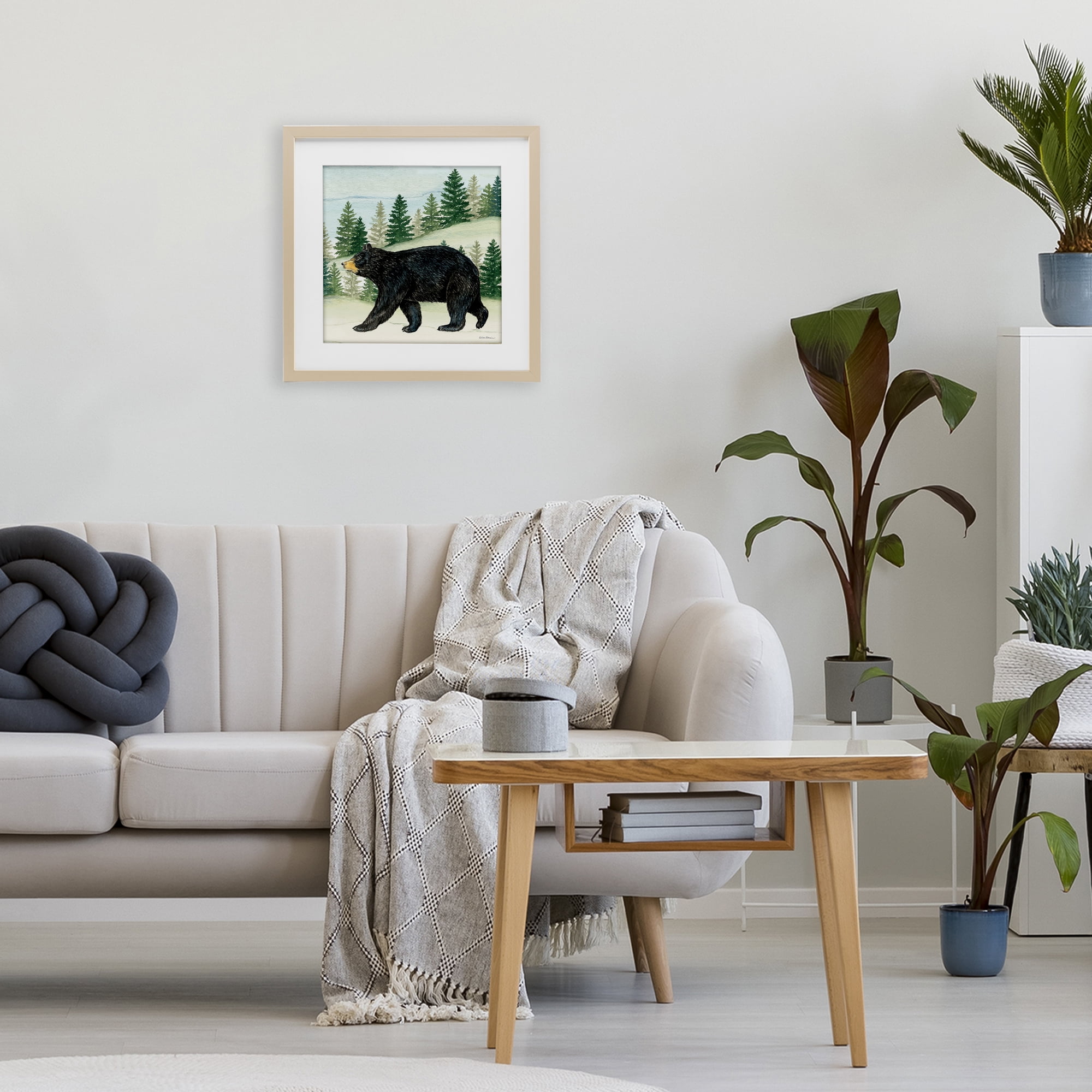 Stupell Industries Black Bear In Woods Birch Framed Print Under Glass, design by Deb Strain