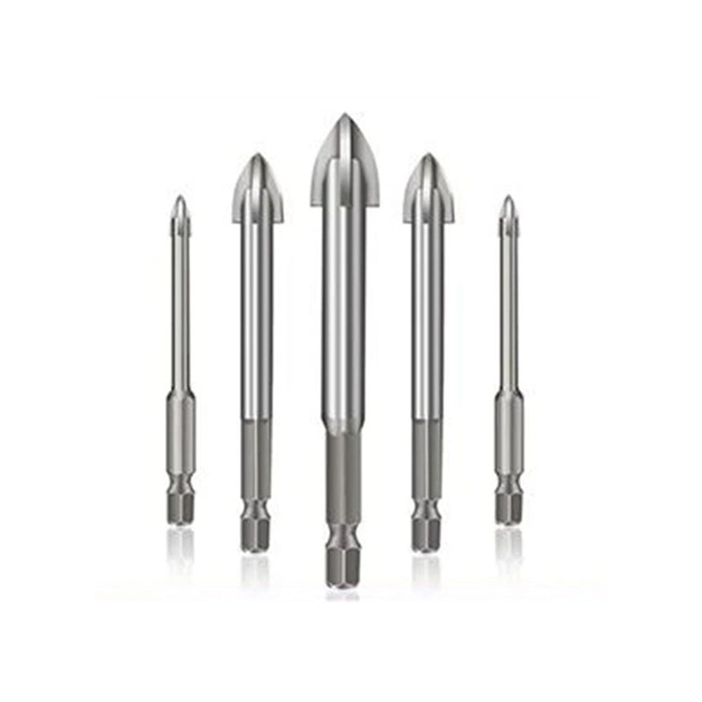 Metal Wood Glass Tile Drill Bits Sets 5pcs Tip Punching Hole Working Tools Efficient Universal Drilling Tool Multifunctional Triangle Cross Alloy Drill Bit Set