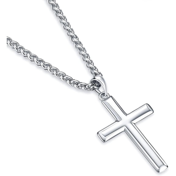Silver Cross Necklace for Men, 925 Sterling Silver Cross Pendant Necklace with Stainless Steel Chain