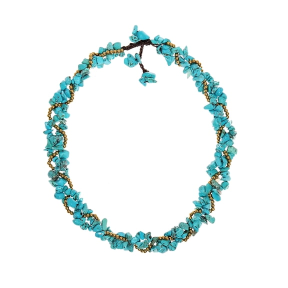 Brass Twist Wrap Turquoise Handmade Boho Necklace