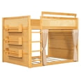 thumbnail image 4 of Full-Over-Full Bunk Bed with Bedside 3-Tier Storage Bookshelf, Teens/Kids Rattan Guardrail Bed Frame with Curtain & Light, 4 of 9