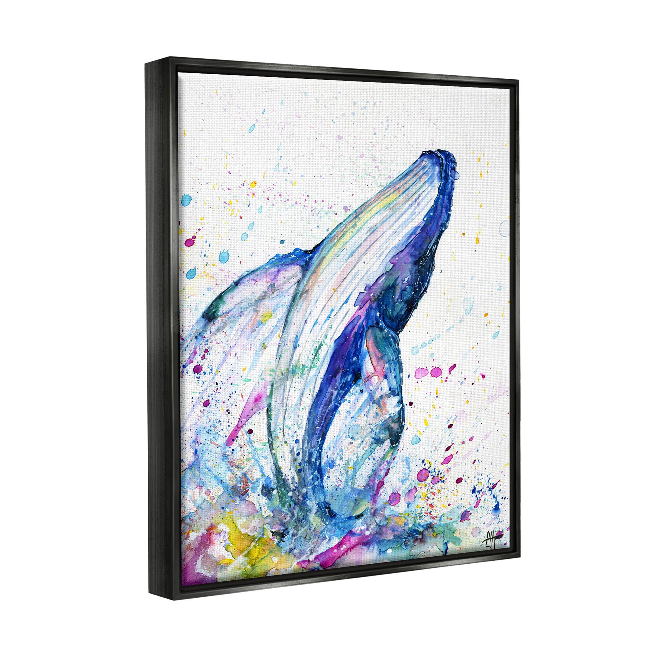 Splashing Whale Bubbles Marine Animals & Insects Graphic Art Jet Black Framed Art Print Wall Art
