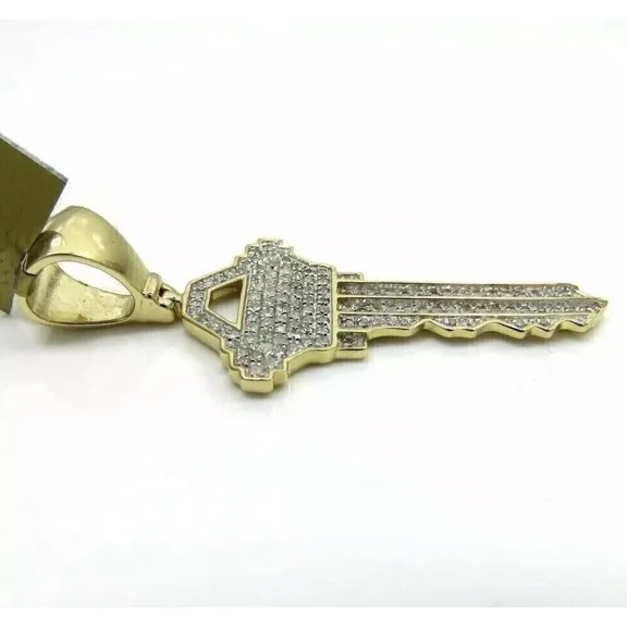 Men's Key Pendant 2.00Ct Lab Created Diamond 14K Yellow Gold Plated Silver