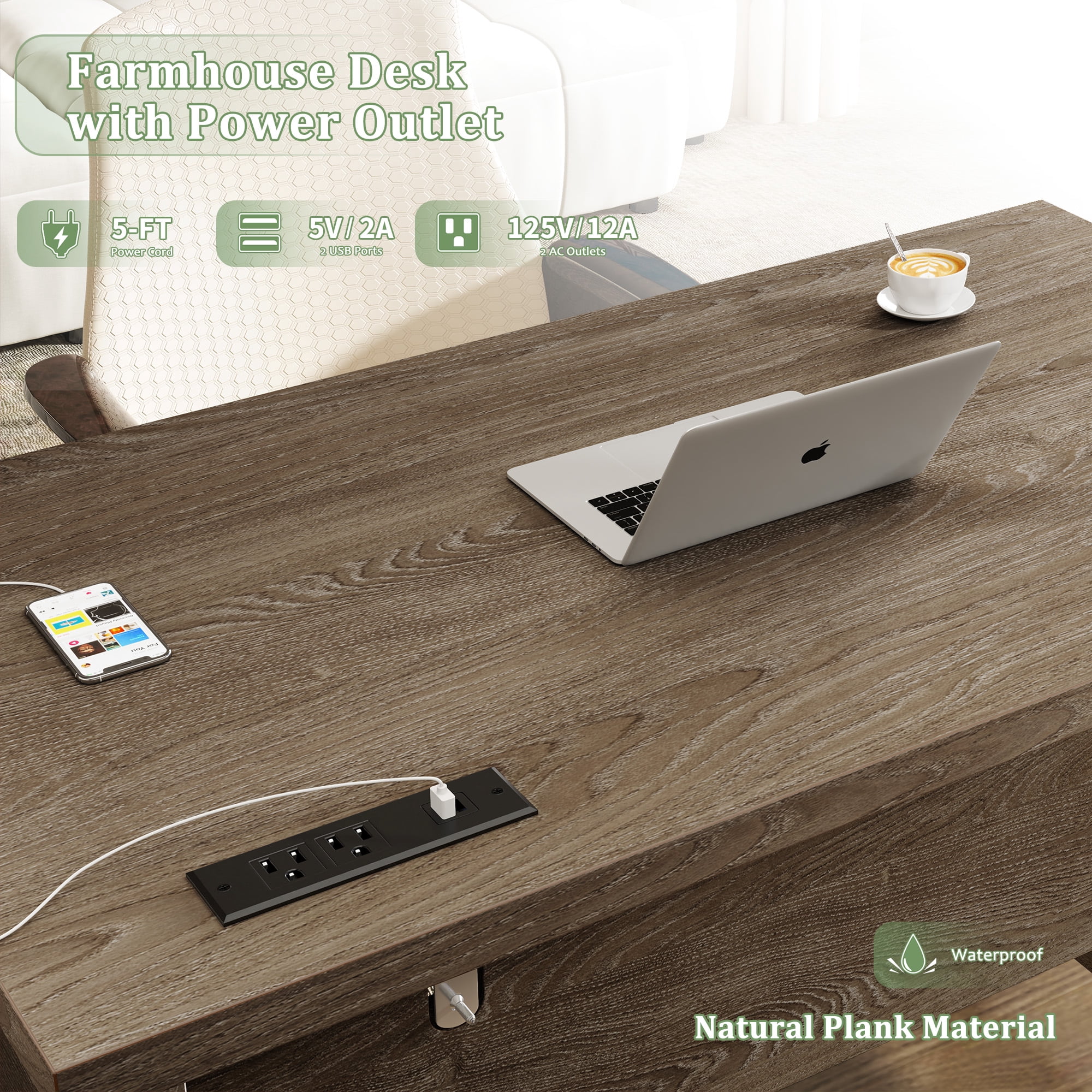 Enhomee Computer Desk with Power Outlet 40.1"W Small Desk for Bedroom, Ash Gray