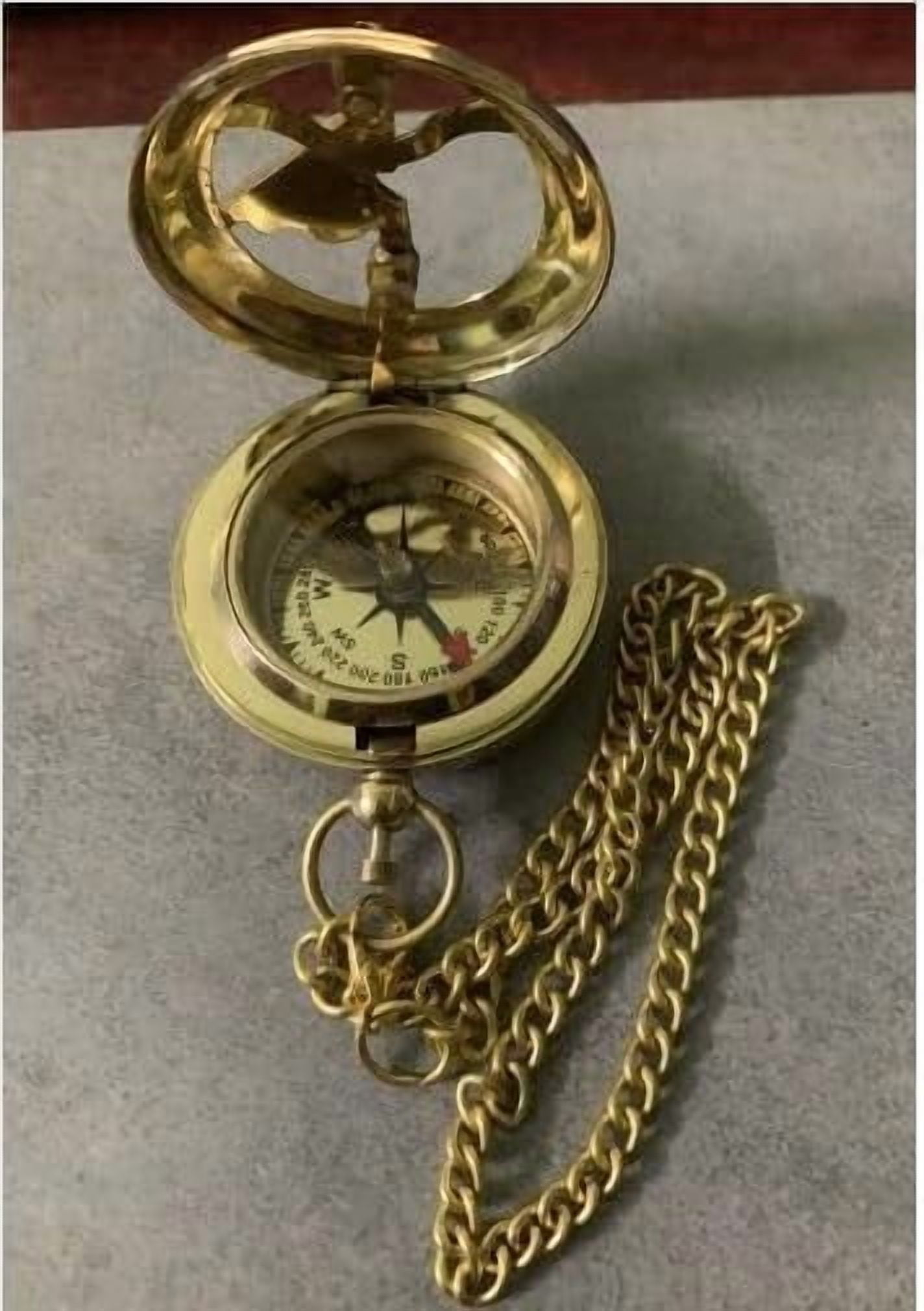 Maritime treasures Vintage Style Brass Pocket Compass with Chain Antique Finish Nautical Compass for Hiking,Camping, Travel & Decorative Gift