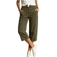 thumbnail image 5 of IUYRTFE Women's Corduroy Capri Pants with Drawstring Elastic Waist and Pockets Loose Fit Cropped Trousers for Summer and Fall Casual Wear, 5 of 8