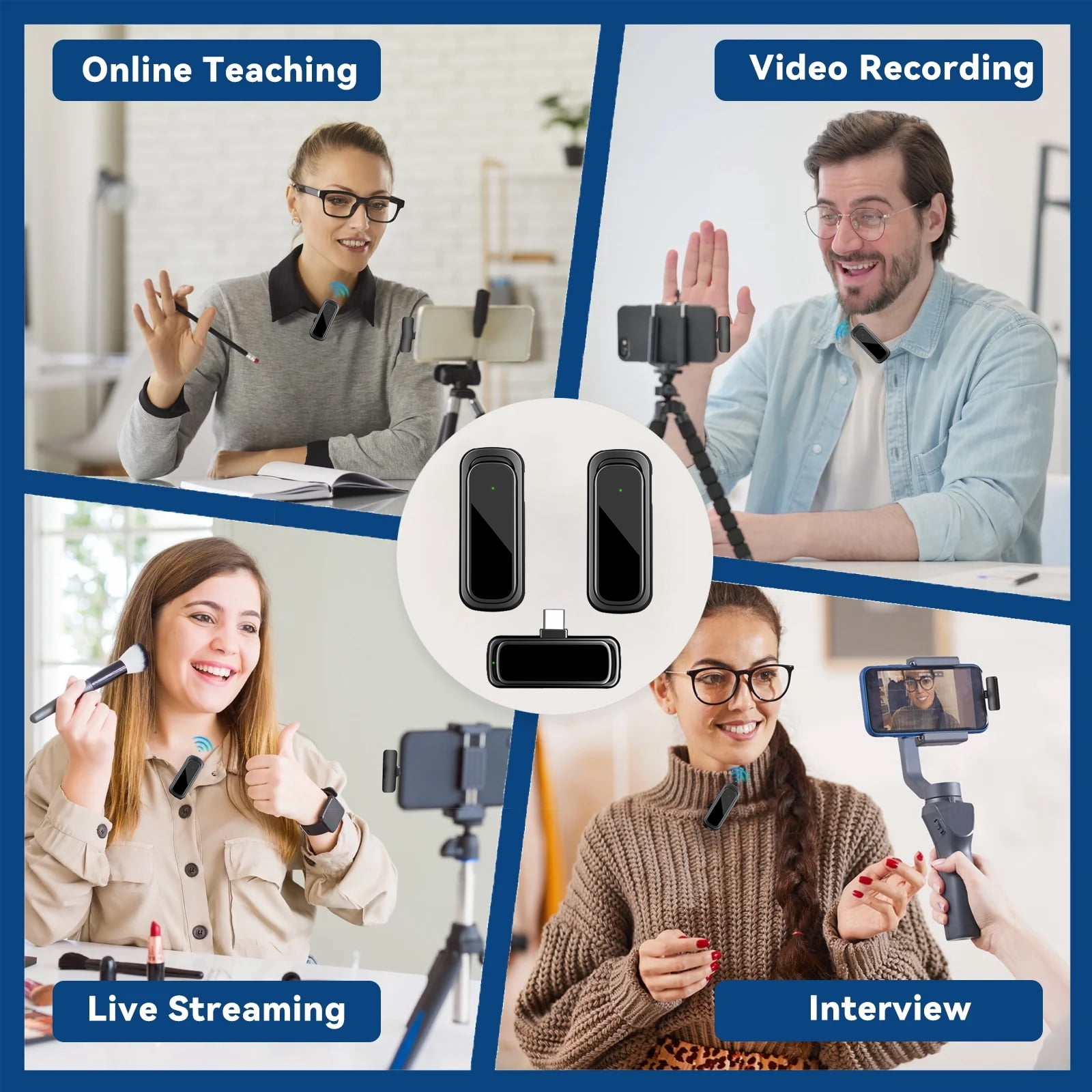 Wireless Lavalier Microphone for Android Phone, Mini Clip-On Mic with AI Noise Cancellation, Plug & Play 2.4GHz Mic for Vlogging, YouTube, TikTok, Podcast, Live Streaming