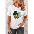 thumbnail image 2 of ABPHQTO Camiseta gráfica de manga corta con estampado de trébol de leopardo a cuadros blancos para mujer, 2 of 5