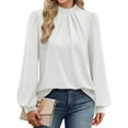 thumbnail image 2 of WTOBBY Women's Fashionable Elegant Top with Chest Pleated Detail and Stand Collar, Long Sleeve Solid Color Design, Perfect for Stylish Outfits and Formal Casual Wear,White M, 2 of 6