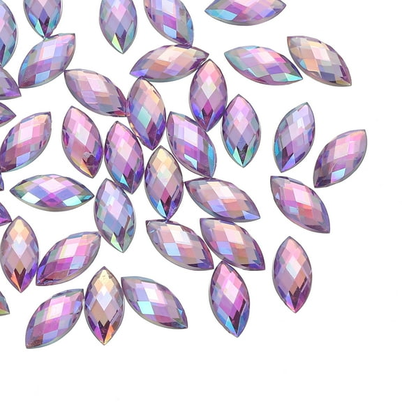 Uxcell Marquise Gems, 40 Pcs 15x7mm Acrylic Rhinestones Flat Back Navette Horse Eye Crystal Gems,AB Purple