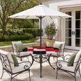 thumbnail image 2 of Round Outdoor Tablecloth with Umbrella Hole and Zipper, Modern Patchwork Texture Tablecloth with Elastic Waterproof, Abstract Blocks Geometric Red Black Patio Table Covers for 55" - 60" Pool Tables, 2 of 9