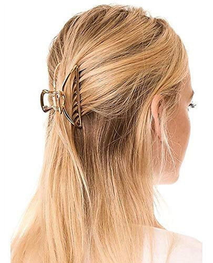 【ch!iii】Hair Clip Kitsch Large Gold Metal Hair Claw Clip, 3 Inches Wide, Holding Big