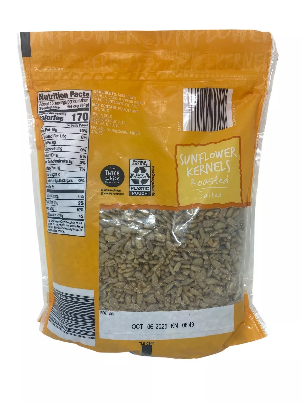 Southern Grove Sunflower Kernels, Roasted & Salted, 16 oz (1 lb) Resealable Bag, Healthy Snack Pack of 3