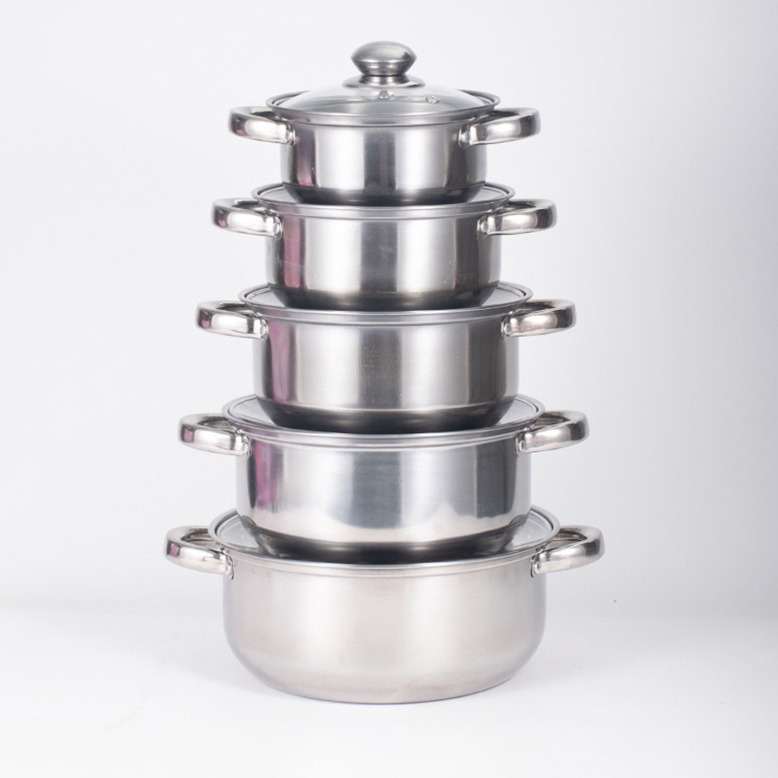 Leyeet Home Kitchen Cookware Sets, 10 Pcs Non Stick Stainless Steel Soup Pot Set, Double Handle Soup Pot with Lids, Large Saucepan Compatible with All Cooktops for Gas, Electric and Induction