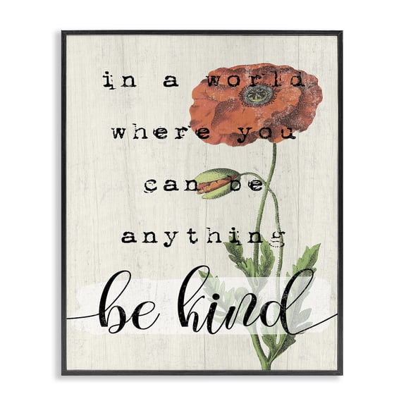 Stupell Industries French Country Be Kind Red Poppy Black Framed Giclee Art, 16 x 20, by Lil' Rue