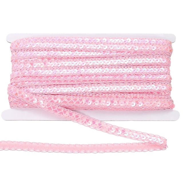 Unique Bargains 15 Yards 0.4 Inch Metallic Sequin Trim Sparkle Braid Sewing Ribbon, Pink