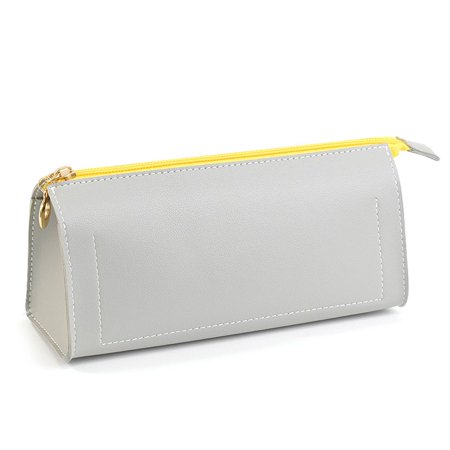 New Student Leisure Makeup Brush Bag Pencil Bag Large-capacity Portable Storage Bag Pu Leather GREY