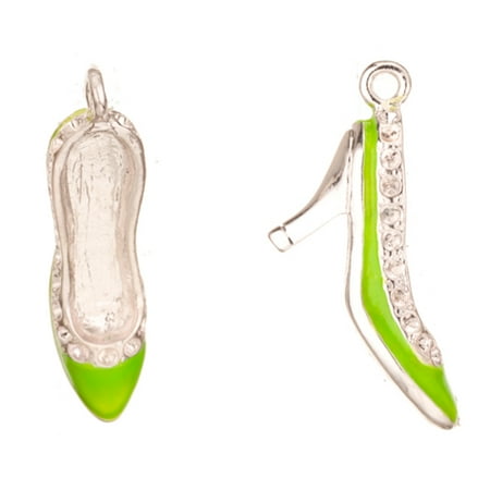 - Enamel Drop, Green Pointed-Toe Heels With 24pcs ss5/Pp11 Rhinestone Setting Silver Plated 7.3x13mm