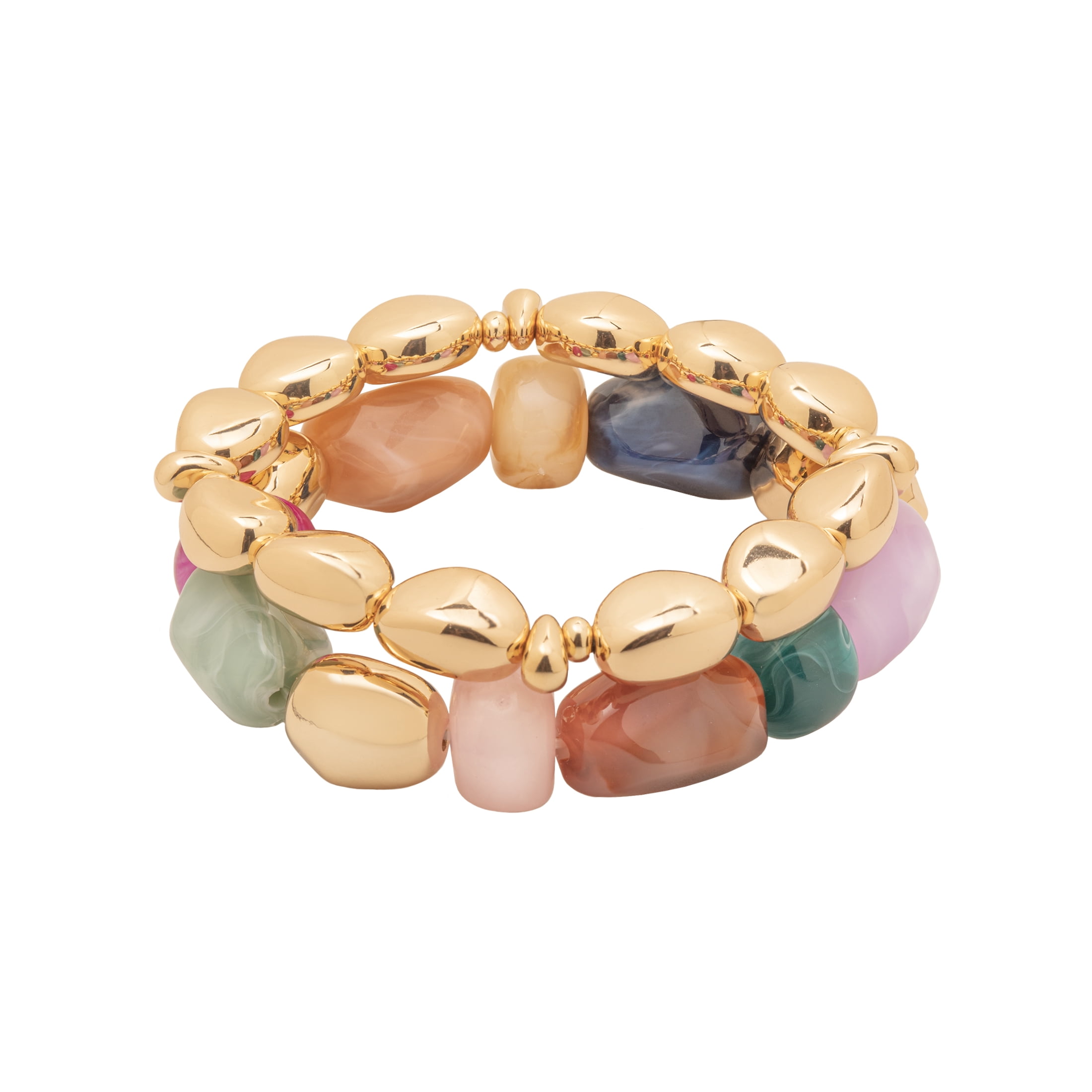 Time and Tru Women's Stretch Bracelet Set with Colorful and Gold Tone Beads