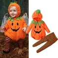 thumbnail image 2 of Vividxx Boys Clothes Baby Halloween Pumpkin Clothes Sets Girls Boys Long Sleeve Zipper Hooded Romper Tops Striped Pants Footed Leggings 18-24 Months, 2 of 9