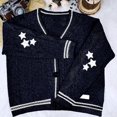 thumbnail image 1 of ​Women Autumn Winter Fashion Star Print Knitted Boxy Cardigan Oversize Sweater, 1 of 8
