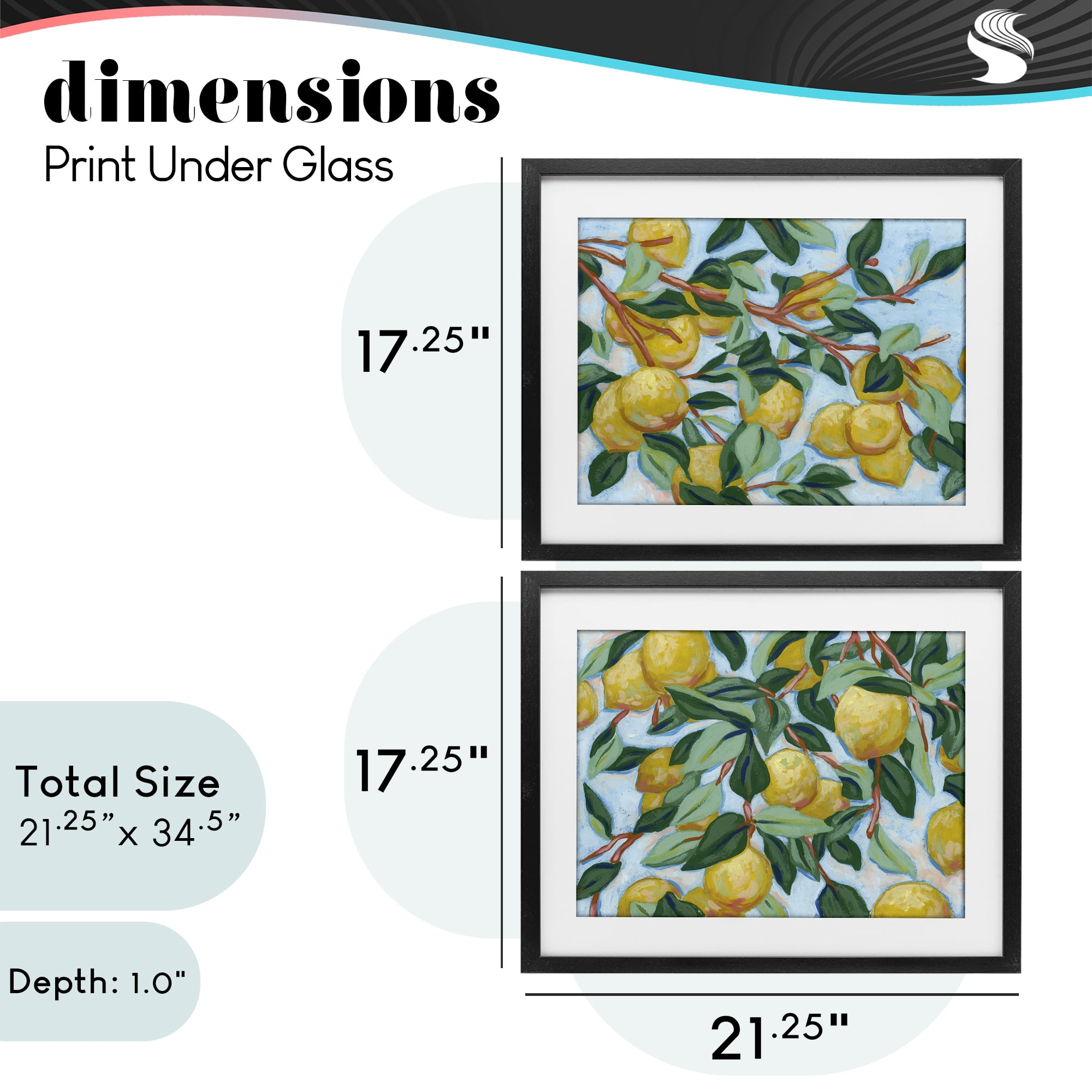 Stupell Industries Sunshine Lemon Tree 2 Piece Black Framed Print Under Glass Set, design by June Erica Vess