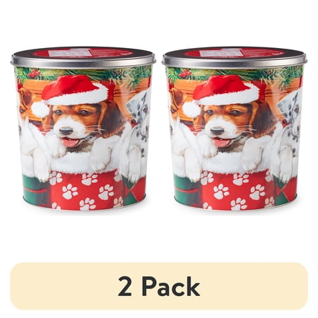 (2 pack) Great Value Puppies in Fireplace Stockings Popcorn Tin