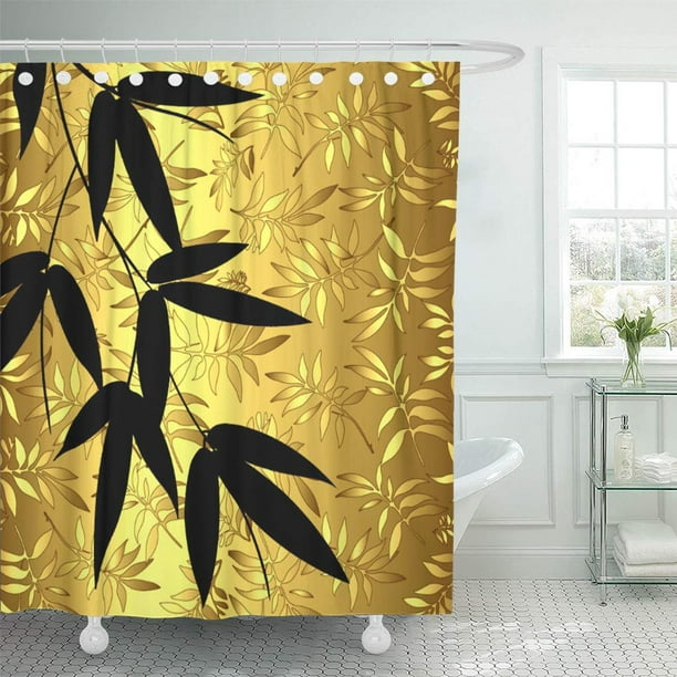 SUTTOM Glam Bamboo Leaves Gold Orient Oriental ese Shower Curtain 66x72