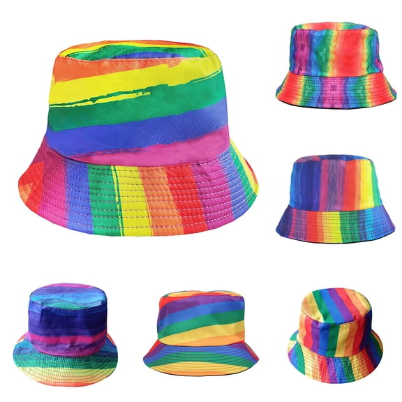 YHAJDS Women Men Bucket Hat Rainbow Print Reversible 2 Way Sun Cap Outdoor Summer