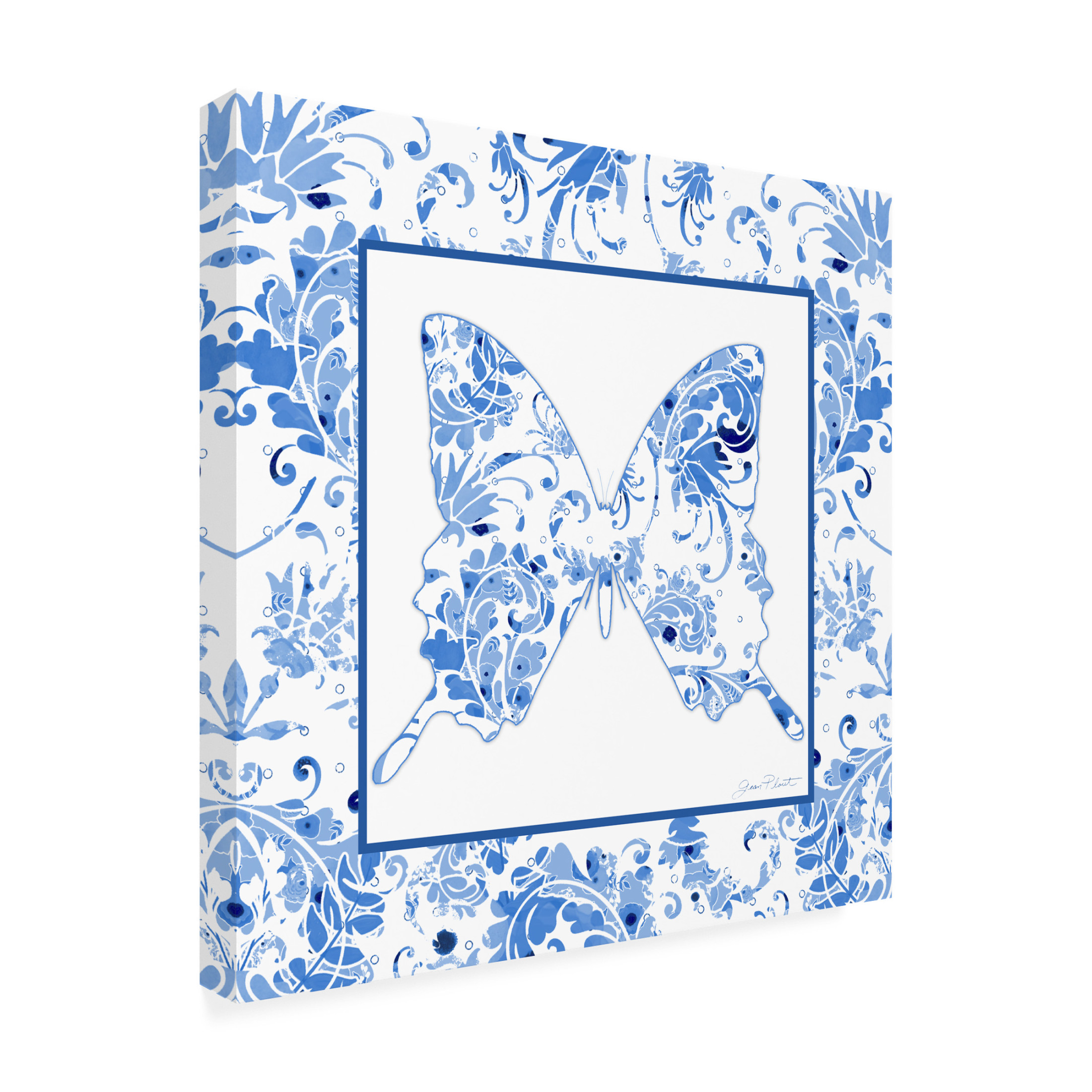 Canvas Wall Art - Jean Plout 'Beautiful Blue Butterflies B' Wall Art for Living Room, Bedroom, or Office Décor by Trademark Fine Art - 35 x 35 Inches