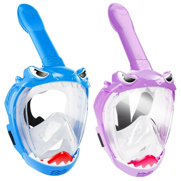 Máscara facial completa Zipoute para niños Snorkeling Gear con vista de 180°, paquete de 2