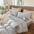 thumbnail image 5 of MooMee Striped Pillowcases 100% Washed Cotton Linen Like Textured Envelope Closure Set of 2 (Cornflower Blue& White Pinstripes, Standard）, 5 of 5