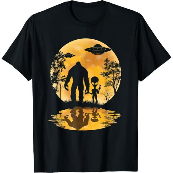 Alien Bigfoot Moon Sasquatch UFO Extraterrestrial Men women T-Shirt Tops Tee