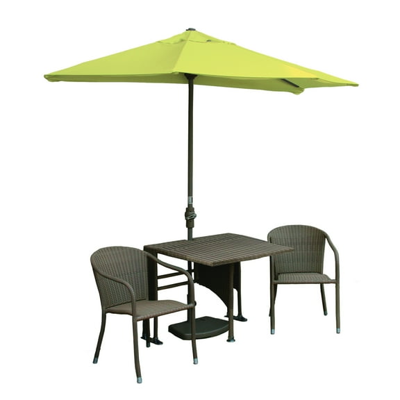 All Weather Wicker Patio Table Set with Umbrella - Outdoor Coffee Table & Chairs