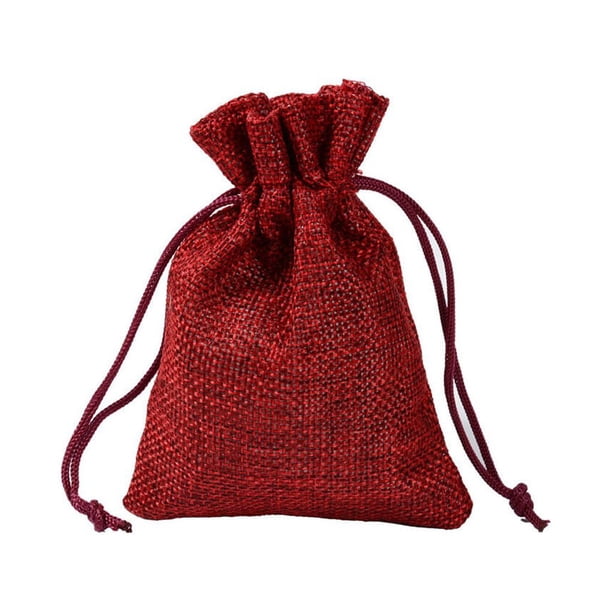 Naiovety Bolsa de arpillera reutilizable de 50 Uds., saco de yute hecho a mano, accesorios de joyería de lino Natural, bolsa de almacenamiento, Almacenamiento y organización del hogar Vino rojo 7*9cm