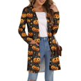 thumbnail image 6 of WTOBBY Women's Halloween Printed Cardigan Jacket Mid Length Open Front Long Sleeve Casual Cover Up with Pockets Novelty Fall Sweater Lightweight Cozy Outerwear,Navy 2XL, 6 of 7