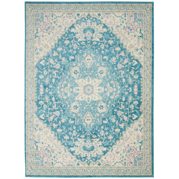 Nourison Tranquil 5'3" X 7'3" (5' x 7') Ivory/Turquoise Area Rug Vintage Persian Center Medallion by Nourison